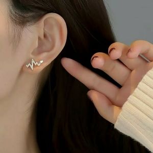 Gold Heart ECG Crystal Women Earrings Stud